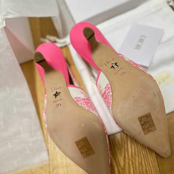 NEW DIOR J'ADIOR SLINGBACK PUMP EMBROIDERED COTTON PINK Toile De Jouy 37.5 7.5 - Picture 8 of 9